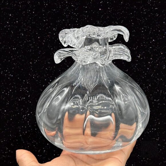 Clear Art Glass Vase Flower Ruffles Top Round Vase Vintage 6”T 3.75”W - Picture 1 of 16